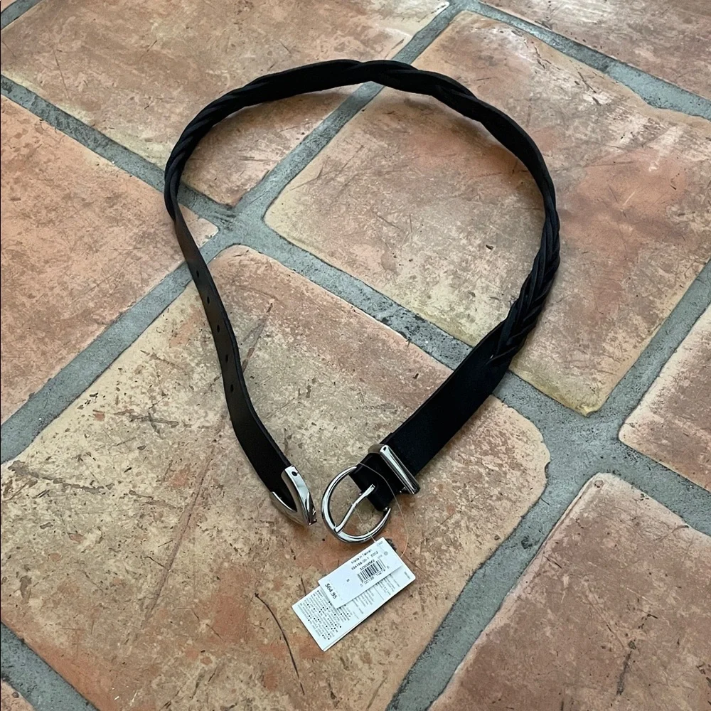 Women's GAP Size Small Black Leather Braided Belt Western with Metal Accent